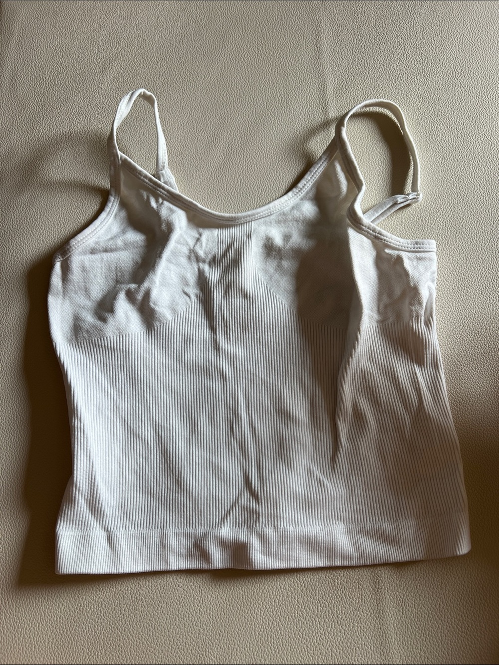 Seamless White Ribbed Tank Top with Built-In Support